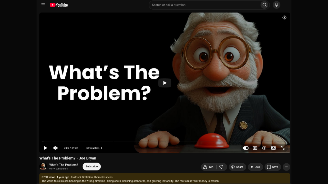 Screenshot of Joe Bryan's original YouTube video, What's the Problem?