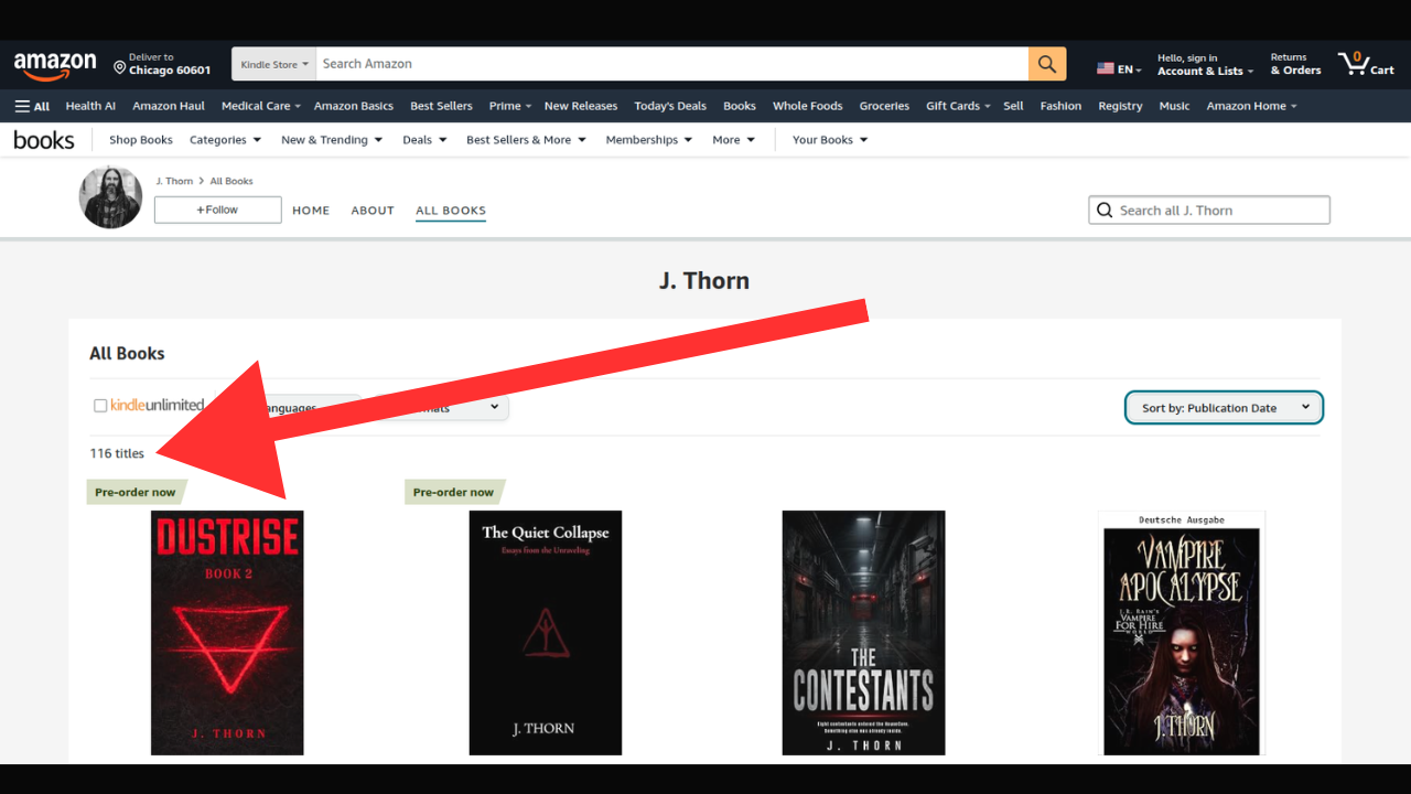 Screenshot of J. Thorn's Amazon author page.